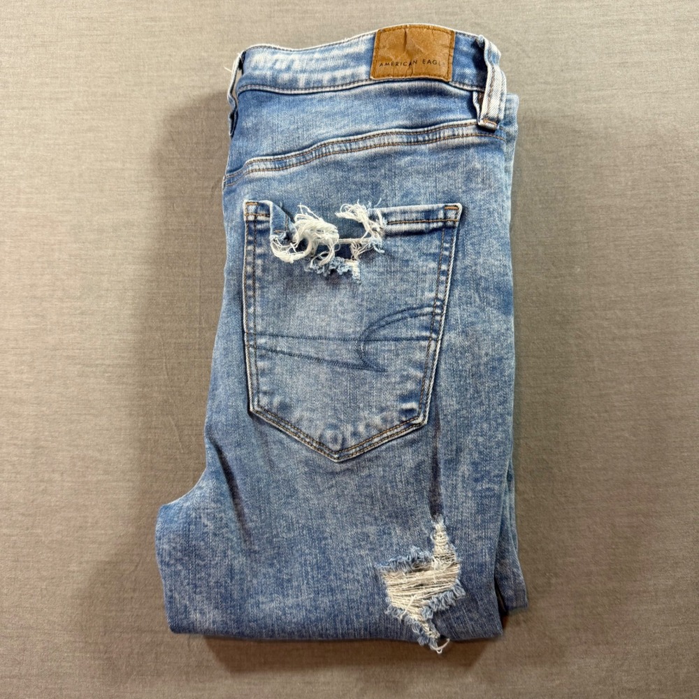American Eagle Super Hi-Rise Jegging Womens 4 Blue Excellent Distressed Ripped